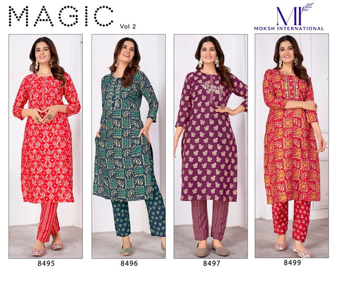 Magic Vol 2 By Moksh Royal Silk Embroidery Kurti With Bottom Wholesale Price In Surat
